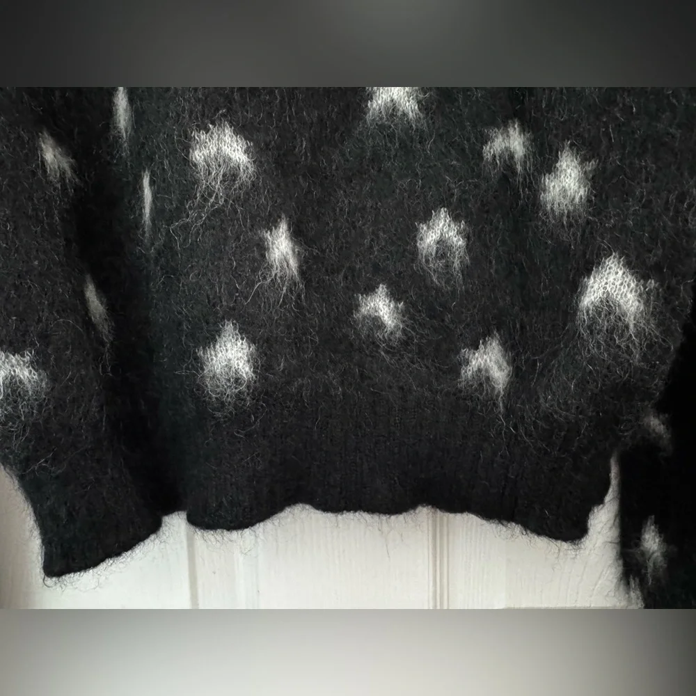 SAINT LAURENT Size M Star Print Mohair Wool Blend Sweater Black Gray Stars - Picture 5 of 7